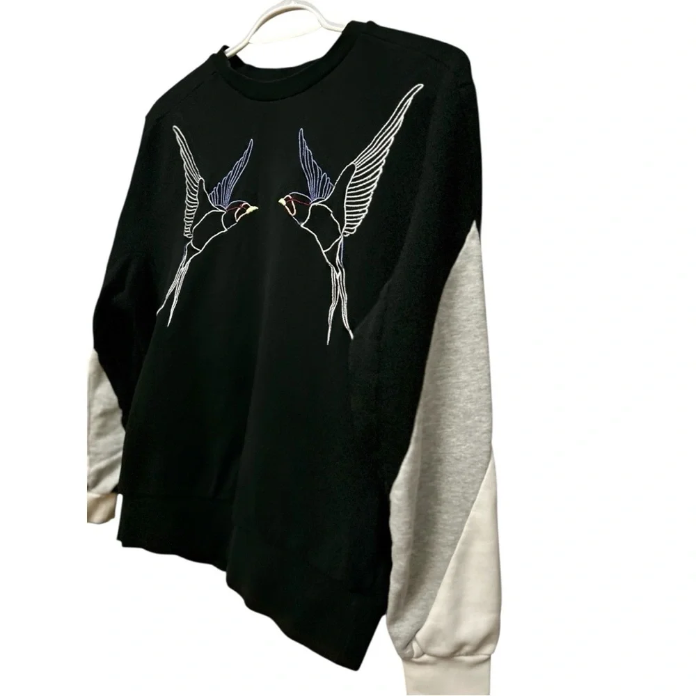 Iconic Stella McCartney Black Bird Embroidered Colorblock Sweatshirt XS IT38 - Picture 3 of 9